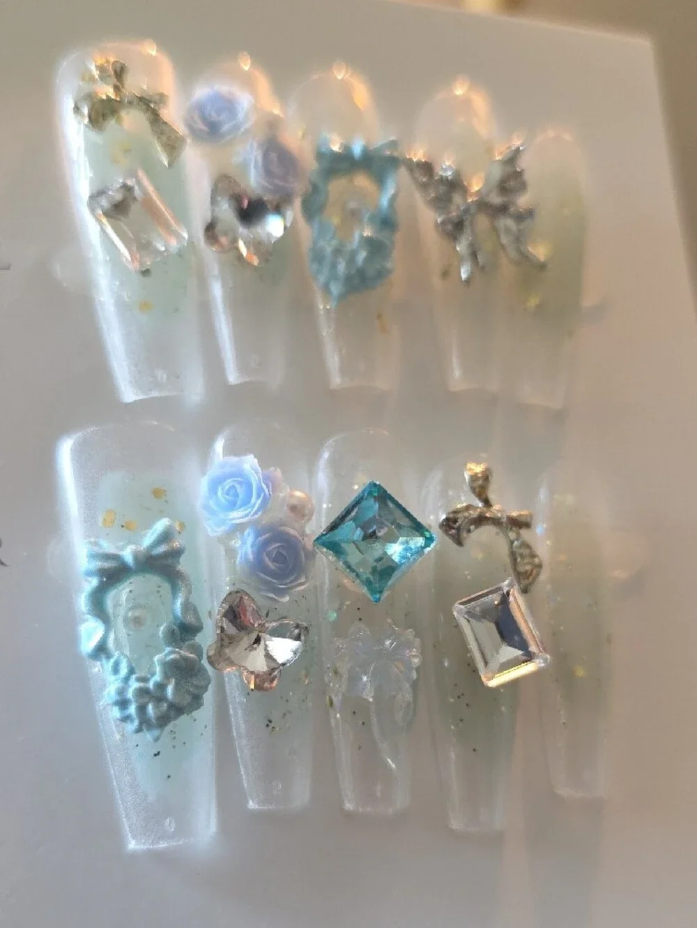 Blue Floral Bow Press-On Nail Set Size Large
